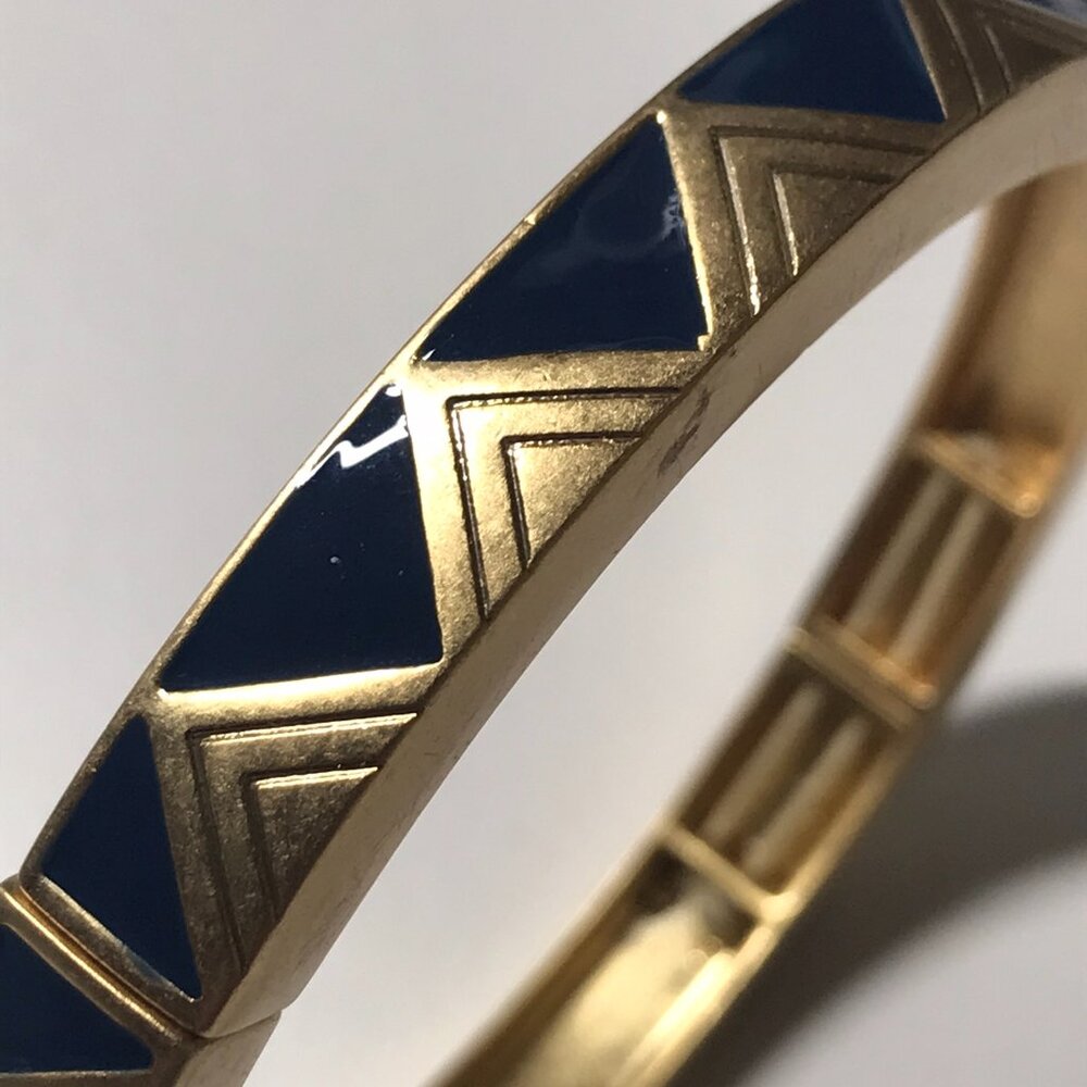 Lia Sophia Blue Gold Enamel Stretch Bangle Bracelet Size M Statement Jewelry